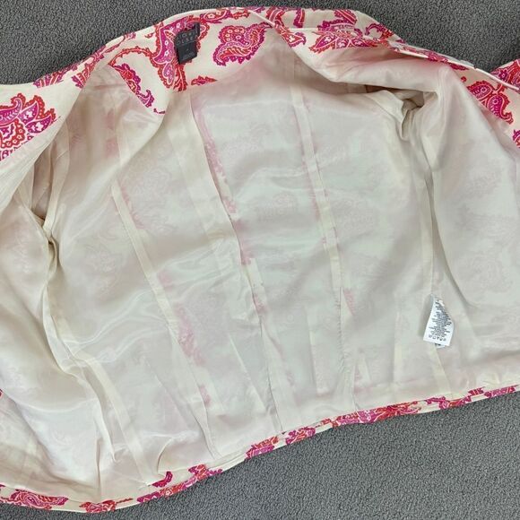 Sigrid Olsen Floral Damask Cotton Silk Blazer Jacket Cream Pink 4 Snap Front‎ - Picture 12 of 14